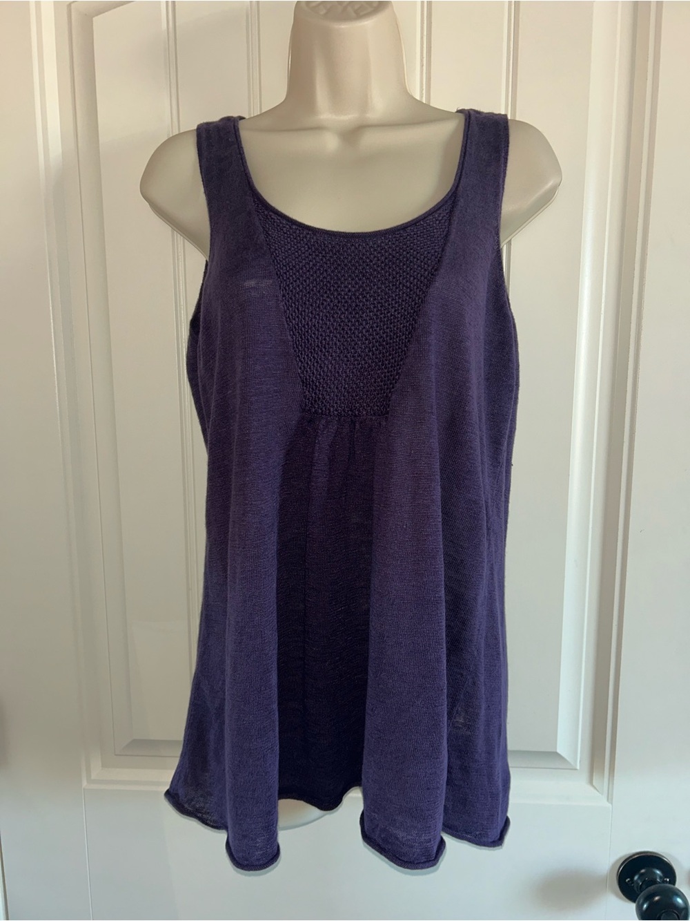 NEW Eileen Fisher Deep Purple Linen Tank with Textured Front Panel